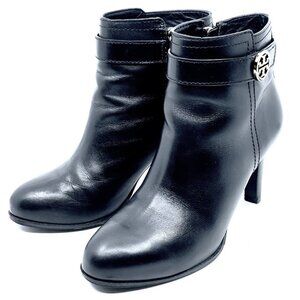TORY BURCH~Bristol~EQUESTRIAN HIGH HEEL BOOTIE BLACK CALF LEATHER NEW SIZE 7M